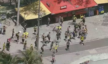 Confronto violento entre torcedores do Peñarol e Polícia Militar marca a orla do Recreio, no Rio